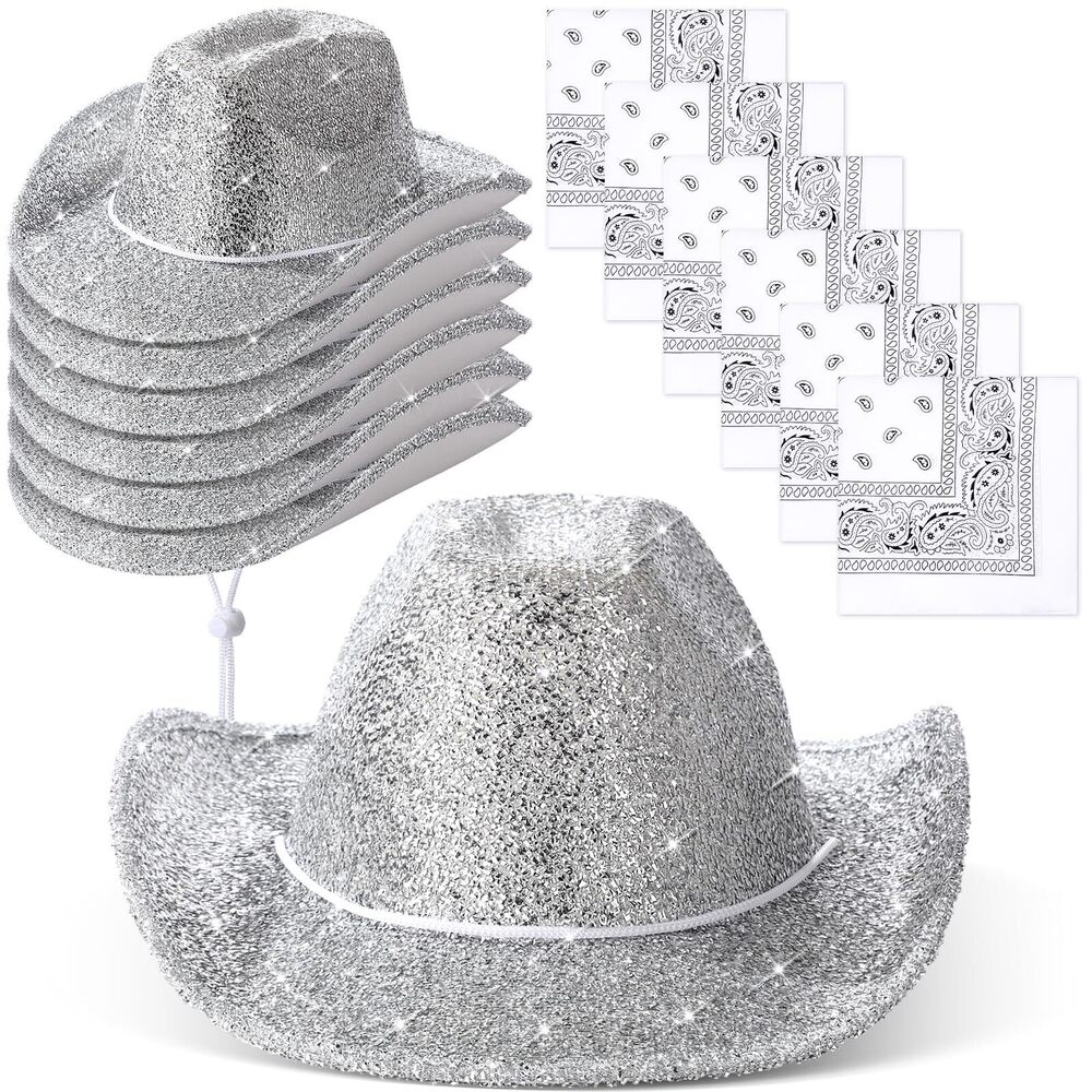 7616 12 Pcs Sparkly Adults Cowboy Hat For Women Men Western Glitter Cowgirl